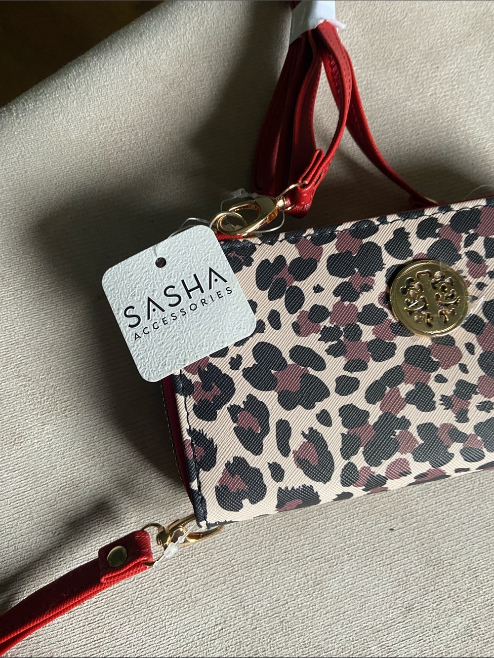 SASHA Leopard-Print Wristlet Clutch in Red and Cream - Picture 2 of 4